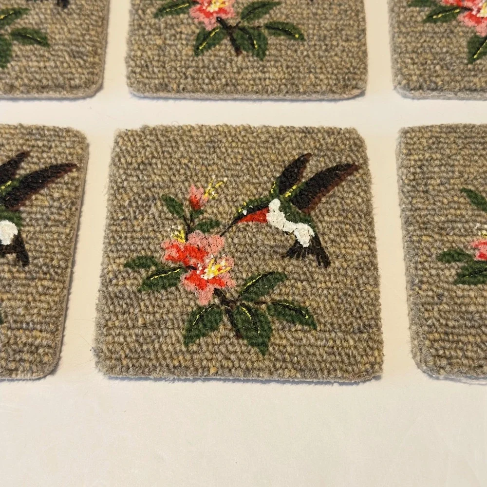 Hummingbird Carpet‎ Coasters Set of 8 Floral Tan Square 4x4 Cottagecore Chic